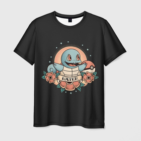Мужская футболка 3D с принтом Тату Сквиртл в Тюмени, 100% полиэфир | прямой крой, круглый вырез горловины, длина до линии бедер | anime | pokemon | poket monster | poketmon | squirtle | аниме | анимэ | карманные монстры | покемон | сквиртл