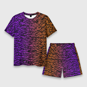 Мужской костюм с шортами 3D с принтом Градиентный разлом 3D | 3Д в Петрозаводске,  |  | 3d | 3д | градиент | желтый | камни | неон | плиты | разкол | разлом | разрыв | раскол | розовый | стекло | текстура | трещины | феолетовый | фиолетовый