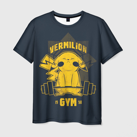 Мужская футболка 3D с принтом Vermilion gym в Белгороде, 100% полиэфир | прямой крой, круглый вырез горловины, длина до линии бедер | anime | pokemon | poket monster | poketmon | аниме | анимэ | вермилион | карманные монстры | покемон | спорт | спортзал | спортсменам