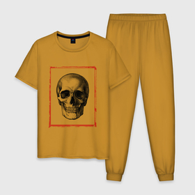 Мужская пижама хлопок с принтом Костян в Белгороде, 100% хлопок | брюки и футболка прямого кроя, без карманов, на брюках мягкая резинка на поясе и по низу штанин
 | frame | skeleton | skull | рамка | скелет