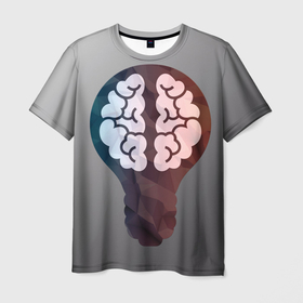 Мужская футболка 3D с принтом Прокачай мозги в Белгороде, 100% полиэфир | прямой крой, круглый вырез горловины, длина до линии бедер | brain | idea | intelligence | light bulb | идея | интеллект | лампочка | мозг