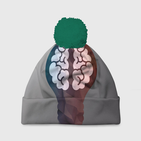 Шапка 3D c помпоном с принтом Прокачай мозги в Екатеринбурге, 100% полиэстер | универсальный размер, печать по всей поверхности изделия | brain | idea | intelligence | light bulb | идея | интеллект | лампочка | мозг