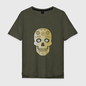 Мужская футболка хлопок Oversize с принтом Бриллиантовый череп в Тюмени, 100% хлопок | свободный крой, круглый ворот, “спинка” длиннее передней части | алмаз | бриллиант | золото | страшилка | узор | череп | шутка