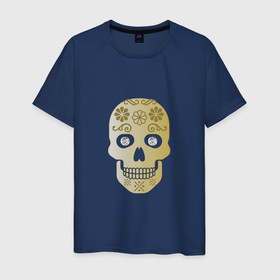 Мужская футболка хлопок с принтом Бриллиантовый череп в Тюмени, 100% хлопок | прямой крой, круглый вырез горловины, длина до линии бедер, слегка спущенное плечо. | алмаз | бриллиант | золото | страшилка | узор | череп | шутка