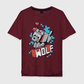 Мужская футболка хлопок Oversize с принтом Майнкрафт Волк, Minecraft Wolf в Белгороде, 100% хлопок | свободный крой, круглый ворот, “спинка” длиннее передней части | 2d | hp | minecraft | wolf | волк | выживай | исследуй | кость | майнкрафт | пиксели | сердечки | сердце | создавай | хп