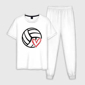 Мужская пижама хлопок с принтом Love Volleyball в Санкт-Петербурге, 100% хлопок | брюки и футболка прямого кроя, без карманов, на брюках мягкая резинка на поясе и по низу штанин
 | ball | beach | game | love | sport | volley | volleyball | волейбол | волейболист | волейболистка | гол | игра | игрок | любовь | мяч | площадка | пляж | пляжный | победа | сердце | сетка | спорт | тренер | чемпион