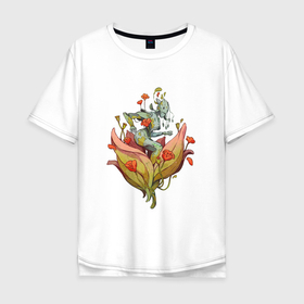 Мужская футболка хлопок Oversize с принтом Железная фея в Белгороде, 100% хлопок | свободный крой, круглый ворот, “спинка” длиннее передней части | Тематика изображения на принте: арт | киборг | красные цветы | красный цветок | мак | маки | планета | природа | рисунок | робот | цветок | цветы