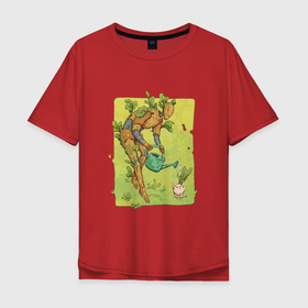 Мужская футболка хлопок Oversize с принтом Агроном в Курске, 100% хлопок | свободный крой, круглый ворот, “спинка” длиннее передней части | агроном | арт | брюква | вода | киборг | лейка | овощ | овощи | планета | природа | рисунок | робот