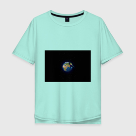 Мужская футболка хлопок Oversize с принтом Разрушение земли! в Белгороде, 100% хлопок | свободный крой, круглый ворот, “спинка” длиннее передней части | art | pixel | pixelart | звезды | земля | земля в космосе | космос | пиксели | пиксель | пиксельарт | разрушение земли