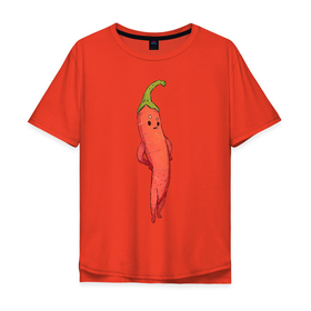 Мужская футболка хлопок Oversize с принтом Опасный перчик в Екатеринбурге, 100% хлопок | свободный крой, круглый ворот, “спинка” длиннее передней части | арт | красный перец | мило | милота | овощ | овощи | острый перец | перец | перец чили | перчик | рисунок | свежие овощи | свежий овощ | свежий продукт | чили