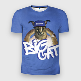 Мужская футболка 3D спортивная с принтом Big Cat Floppa в Новосибирске, 100% полиэстер с улучшенными характеристиками | приталенный силуэт, круглая горловина, широкие плечи, сужается к линии бедра | flopa | floppa | большой | каракал | кот мем | мем с котом | русский кот | флопа | флоппа | шлёпа