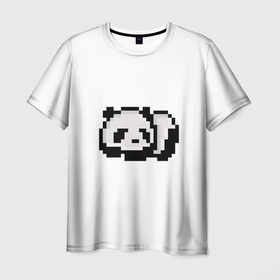Мужская футболка 3D с принтом Панда в Белгороде, 100% полиэфир | прямой крой, круглый вырез горловины, длина до линии бедер | art | pixel | pixelart | милаха | милая панда | панда | панда пиксель арт | пиксели | пиксель | пиксельарт | спящая панда