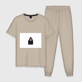 Мужская пижама хлопок с принтом Смешная какашка в Петрозаводске, 100% хлопок | брюки и футболка прямого кроя, без карманов, на брюках мягкая резинка на поясе и по низу штанин
 | art | pixel | pixelart | милаха | пиксели | пиксель | пиксельарт