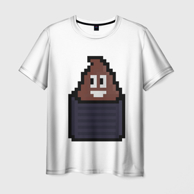 Мужская футболка 3D с принтом Смешная какашка в Екатеринбурге, 100% полиэфир | прямой крой, круглый вырез горловины, длина до линии бедер | art | pixel | pixelart | милаха | пиксели | пиксель | пиксельарт