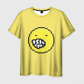 Мужская футболка 3D с принтом Смешная смайл в Петрозаводске, 100% полиэфир | прямой крой, круглый вырез горловины, длина до линии бедер | art | pixel | pixelart | милаха | пиксели | пиксель | пиксельарт | смайл | смайл пиксель арт | смайлик | смешная смайлик