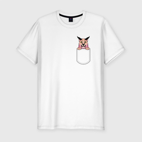 Мужская футболка хлопок Slim с принтом Шлёпа в кармане в Белгороде, 92% хлопок, 8% лайкра | приталенный силуэт, круглый вырез ворота, длина до линии бедра, короткий рукав | Тематика изображения на принте: flopa | floppa | каракал | кот мем | мем с котом | русский кот | шлёпа