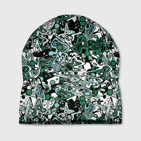 Шапка 3D с принтом Черно-зеленые каракули в Тюмени, 100% полиэстер | универсальный размер, печать по всей поверхности изделия | абстрактный | каракули | креативный | мазня | разводы | черный и зеленый
