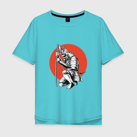 Мужская футболка хлопок Oversize с принтом Самурай в Курске, 100% хлопок | свободный крой, круглый ворот, “спинка” длиннее передней части | воин | меч | путь | самурай | солнце | япония