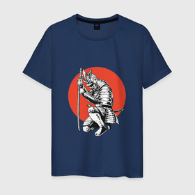Мужская футболка хлопок с принтом Самурай в Петрозаводске, 100% хлопок | прямой крой, круглый вырез горловины, длина до линии бедер, слегка спущенное плечо. | воин | меч | путь | самурай | солнце | япония