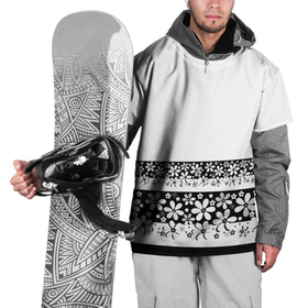 Накидка на куртку 3D с принтом Черно-белый цветочный принт  в Петрозаводске, 100% полиэстер |  | белый | детский | для девушек | кайма | летний | ромашки | цветочный | цветы | черно белый | черный