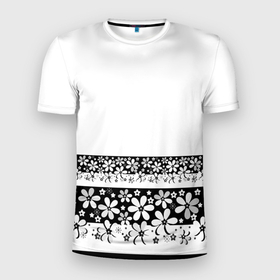 Мужская футболка 3D спортивная с принтом Черно-белый цветочный принт  в Санкт-Петербурге, 100% полиэстер с улучшенными характеристиками | приталенный силуэт, круглая горловина, широкие плечи, сужается к линии бедра | белый | детский | для девушек | кайма | летний | ромашки | цветочный | цветы | черно белый | черный