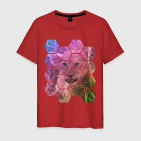 Мужская футболка хлопок с принтом Лев царь зверей в Новосибирске, 100% хлопок | прямой крой, круглый вырез горловины, длина до линии бедер, слегка спущенное плечо. | звери | кот | кошка | лев | тигр