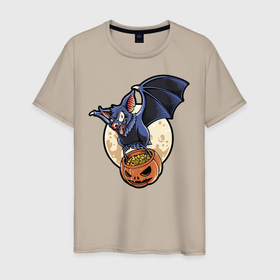 Мужская футболка хлопок с принтом Halloween в Новосибирске, 100% хлопок | прямой крой, круглый вырез горловины, длина до линии бедер, слегка спущенное плечо. | bat | eyes | flight | halloween | holiday | jaw | moon | pumpkin | smile | wings | глаза | крылья | летучая мышь | луна | пасть | полёт | праздник | тыква | улыбка | хэллоуин