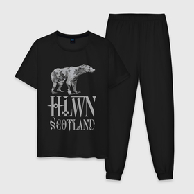 Мужская пижама хлопок с принтом Halloween Scotland в Петрозаводске, 100% хлопок | брюки и футболка прямого кроя, без карманов, на брюках мягкая резинка на поясе и по низу штанин
 | Тематика изображения на принте: bear | halloween | scotland | zombie | зомби | медведь | хэллоуин | шотландия.