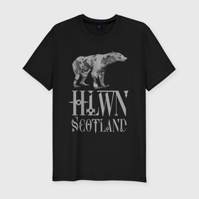 Мужская футболка хлопок Slim с принтом Halloween Scotland в Петрозаводске, 92% хлопок, 8% лайкра | приталенный силуэт, круглый вырез ворота, длина до линии бедра, короткий рукав | Тематика изображения на принте: bear | halloween | scotland | zombie | зомби | медведь | хэллоуин | шотландия.