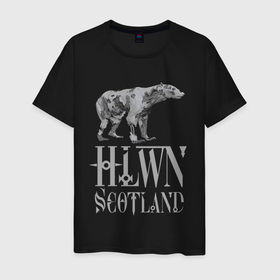 Мужская футболка хлопок с принтом Halloween Scotland в Петрозаводске, 100% хлопок | прямой крой, круглый вырез горловины, длина до линии бедер, слегка спущенное плечо. | Тематика изображения на принте: bear | halloween | scotland | zombie | зомби | медведь | хэллоуин | шотландия.