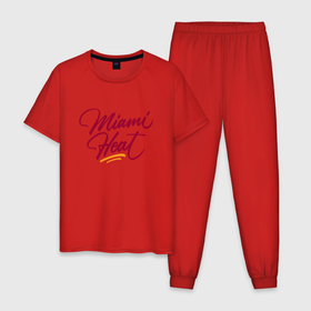 Мужская пижама хлопок с принтом Miami Heat (NBA) в Петрозаводске, 100% хлопок | брюки и футболка прямого кроя, без карманов, на брюках мягкая резинка на поясе и по низу штанин
 | basketball | miami heat | mvp | nba | sport | streetball | wade | баскетбол | батлер | дуэйн уэйд | игра | майами хит | мяч | нба | спорт | стритбол | тренер | чемпион
