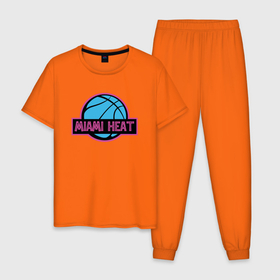 Мужская пижама хлопок с принтом Miami Basketball в Петрозаводске, 100% хлопок | брюки и футболка прямого кроя, без карманов, на брюках мягкая резинка на поясе и по низу штанин
 | Тематика изображения на принте: basketball | miami heat | mvp | nba | sport | streetball | wade | баскетбол | батлер | дуэйн уэйд | игра | майами хит | мяч | нба | спорт | стритбол | тренер | чемпион