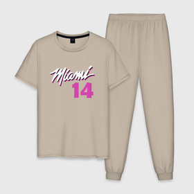 Мужская пижама хлопок с принтом Miami 14 в Курске, 100% хлопок | брюки и футболка прямого кроя, без карманов, на брюках мягкая резинка на поясе и по низу штанин
 | Тематика изображения на принте: basketball | miami heat | mvp | nba | sport | streetball | wade | баскетбол | батлер | дуэйн уэйд | игра | майами хит | мяч | нба | спорт | стритбол | тренер | чемпион