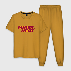 Мужская пижама хлопок с принтом NBA - Miami Heat в Петрозаводске, 100% хлопок | брюки и футболка прямого кроя, без карманов, на брюках мягкая резинка на поясе и по низу штанин
 | Тематика изображения на принте: basketball | miami heat | mvp | nba | sport | streetball | wade | баскетбол | батлер | дуэйн уэйд | игра | майами хит | мяч | нба | спорт | стритбол | тренер | чемпион