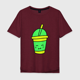 Мужская футболка хлопок Oversize с принтом Кофейно молочный Коктейль в Курске, 100% хлопок | свободный крой, круглый ворот, “спинка” длиннее передней части | Тематика изображения на принте: коктейль | минимализм. | молодежный | настроение | позитив | рисунок | смайлик