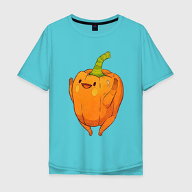 Мужская футболка хлопок Oversize с принтом Свежая паприка в Екатеринбурге, 100% хлопок | свободный крой, круглый ворот, “спинка” длиннее передней части | арт | мило | милота | овощ | овощи | паприка | перец | перчик | приправа | рисунок | свежие овощи | свежий овощ | свежий продукт