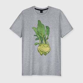 Мужская футболка хлопок Slim с принтом Капуста кольраби в Новосибирске, 92% хлопок, 8% лайкра | приталенный силуэт, круглый вырез ворота, длина до линии бедра, короткий рукав | арт | капуста | кольраби | листья | мило | милота | овощ | овощи | рисунок | свежие овощи | свежий овощ | свежий продукт
