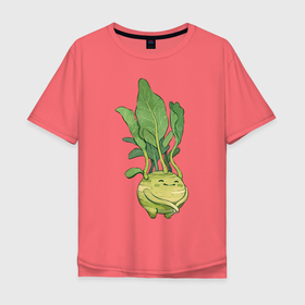 Мужская футболка хлопок Oversize с принтом Капуста кольраби в Тюмени, 100% хлопок | свободный крой, круглый ворот, “спинка” длиннее передней части | арт | капуста | кольраби | листья | мило | милота | овощ | овощи | рисунок | свежие овощи | свежий овощ | свежий продукт