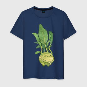 Мужская футболка хлопок с принтом Капуста кольраби в Тюмени, 100% хлопок | прямой крой, круглый вырез горловины, длина до линии бедер, слегка спущенное плечо. | арт | капуста | кольраби | листья | мило | милота | овощ | овощи | рисунок | свежие овощи | свежий овощ | свежий продукт