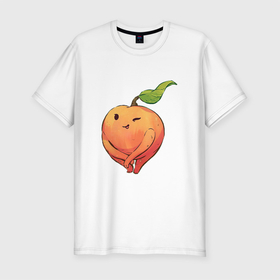 Мужская футболка хлопок Slim с принтом Милая персик в Новосибирске, 92% хлопок, 8% лайкра | приталенный силуэт, круглый вырез ворота, длина до линии бедра, короткий рукав | Тематика изображения на принте: арт | мило | милота | персик | рисунок | свежие фрукты | свежий персик | свежий продукт | свежий фрукт | фрукт | фрукты