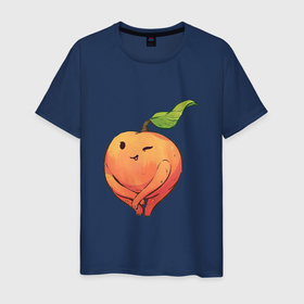 Мужская футболка хлопок с принтом Милая персик , 100% хлопок | прямой крой, круглый вырез горловины, длина до линии бедер, слегка спущенное плечо. | арт | мило | милота | персик | рисунок | свежие фрукты | свежий персик | свежий продукт | свежий фрукт | фрукт | фрукты