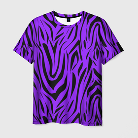 Мужская футболка 3D с принтом Абстрактный узор зебра  , 100% полиэфир | прямой крой, круглый вырез горловины, длина до линии бедер | абстрактный | женский | зебра | креативный | модный | полосы | популярный | современный | черный и фиолетовый