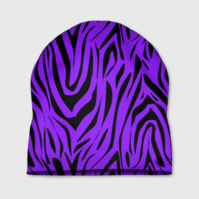 Шапка 3D с принтом Абстрактный узор зебра  в Белгороде, 100% полиэстер | универсальный размер, печать по всей поверхности изделия | Тематика изображения на принте: абстрактный | женский | зебра | креативный | модный | полосы | популярный | современный | черный и фиолетовый