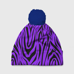 Шапка 3D c помпоном с принтом Абстрактный узор зебра  в Белгороде, 100% полиэстер | универсальный размер, печать по всей поверхности изделия | абстрактный | женский | зебра | креативный | модный | полосы | популярный | современный | черный и фиолетовый