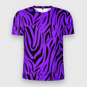 Мужская футболка 3D спортивная с принтом Абстрактный узор зебра  в Белгороде, 100% полиэстер с улучшенными характеристиками | приталенный силуэт, круглая горловина, широкие плечи, сужается к линии бедра | Тематика изображения на принте: абстрактный | женский | зебра | креативный | модный | полосы | популярный | современный | черный и фиолетовый