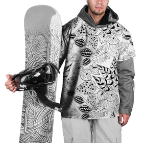 Накидка на куртку 3D с принтом Черно-белый узор Тропики в Новосибирске, 100% полиэстер |  | Тематика изображения на принте: абстрактный | листья | модный | популярный | рисунок | скетч | тропический узор | цветы | черный и белый | экзотические растения