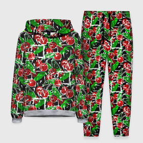 Мужской костюм 3D (с толстовкой) с принтом Абстрактный узор спелая вишня в Новосибирске,  |  | вишня | детский | зеленый | красная вишня | красный | летний узор | лето | ягодный принт | ягоды