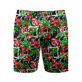 Мужские шорты спортивные с принтом Абстрактный узор спелая вишня в Тюмени,  |  | вишня | детский | зеленый | красная вишня | красный | летний узор | лето | ягодный принт | ягоды