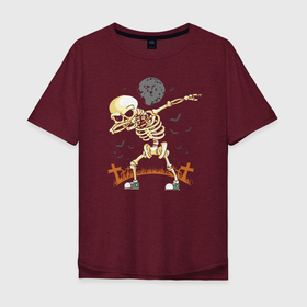 Мужская футболка хлопок Oversize с принтом Halloween Dab в Новосибирске, 100% хлопок | свободный крой, круглый ворот, “спинка” длиннее передней части | bat | bones | cross | dab | gesture | halloween | hype | moon | night | skeleton | жест | кости | крест | летучая мышь | луна | ночь | скелет | хайп | хэллоуин