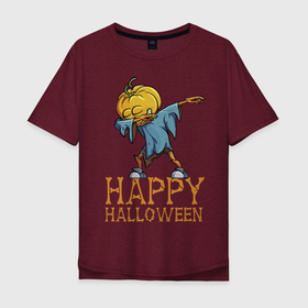 Мужская футболка хлопок Oversize с принтом Happy Halloween в Петрозаводске, 100% хлопок | свободный крой, круглый ворот, “спинка” длиннее передней части | dab | eyes | gesture | halloween | holiday | hype | pumpkin | rag | глаза | жест | праздник | рваньё | тыква | хайп | хэллоуин